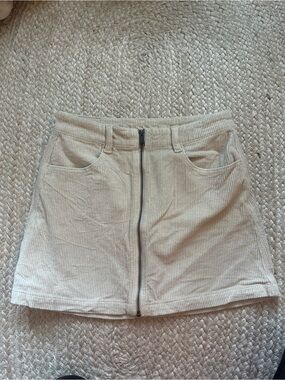 American Eagle Outfitters Cream Corduroy Zip-Front Skirt